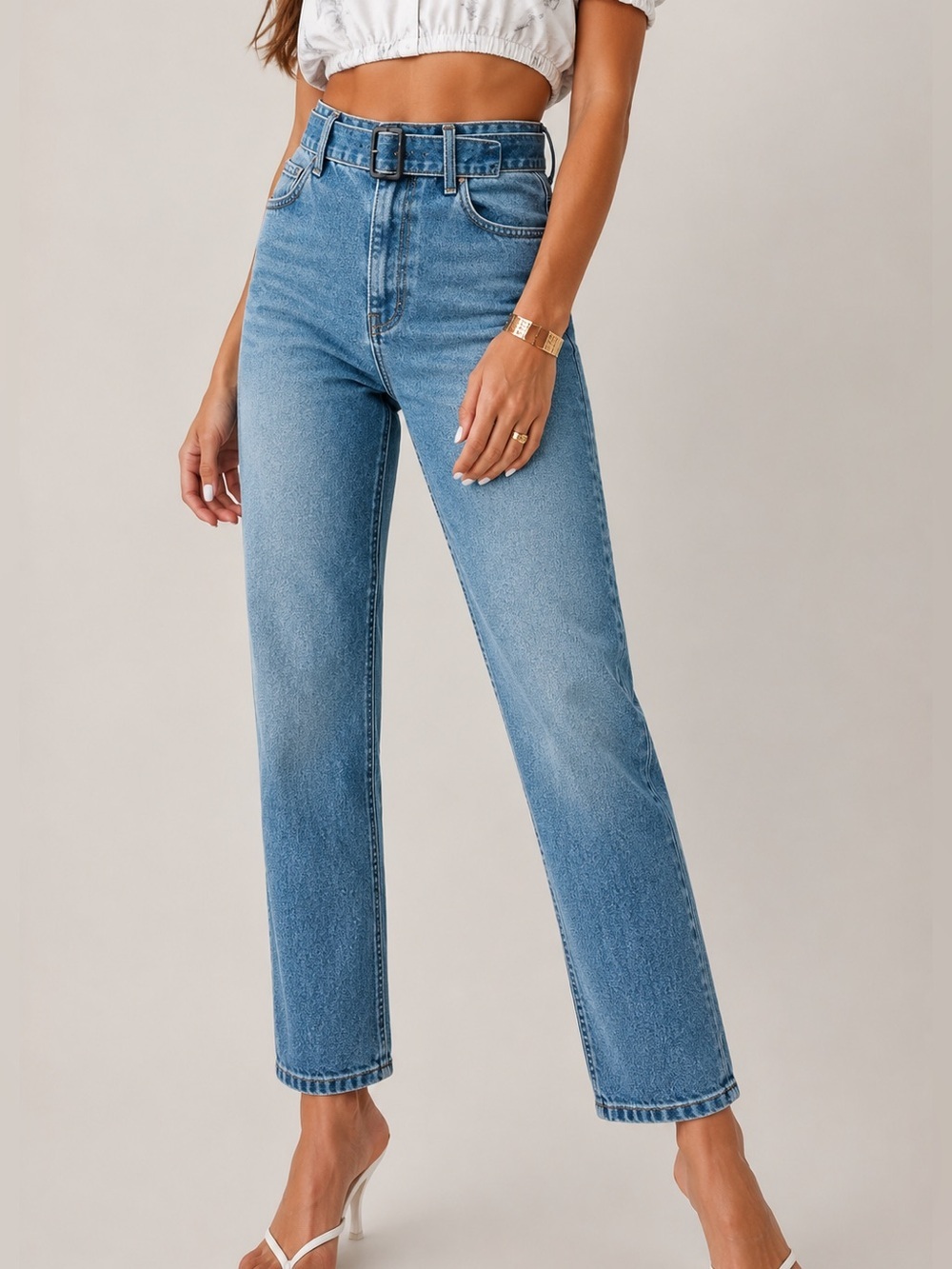 Reformation Cynthia Belted High Rise Straight Leg Jeans Blue Wash Size 26 NWT